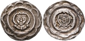 GERMANY. Augsburg (Bistum). Hartmann II. von Dillingen, 1250-1286. Bracteate (Silver, 23 mm, 0.41 g, 12 h). Crowned facing bust between two crescents....