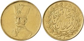 IRAN, Qajars. Nasir al-Din Shah, AH 1264-1313 / AD 1848-1896. Toman (Gold, 19 mm, 2.83 g, 7 h), AH 1306 = 1888/9. Friedberg 62. KM 933. Some scratches...