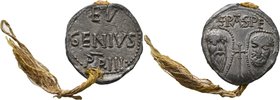 ITALY. Papal Coinage. Eugenius III, 1145-1153. Bulla (Lead, 35 mm, 27.35 g, 12 h). EV-GENIVS-P•P•III• in three lines. Rev. SPASPE Bare heads of the St...