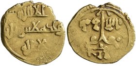 ITALY. Sicilia (Regno). Ruggero II, conte, 1105-1130. Tarì (Gold, 13 mm, 1.15 g, 11 h), without mint name. Arabic legend in three lines. Rev. Large T ...
