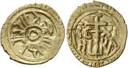 ITALY. Sicilia (Regno). Ruggero II, 1130-1154. Tarì (Gold, 13 mm, 1.16 g), Palermo. Pellet in circle; around circle, 'al-malik Rujjar al-mu‘tazz billa...