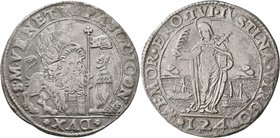 ITALY. Venezia (Venice). Pasqual Cicogna, 1585-1595. Ducato da 124 soldi (Silver, 41 mm, 27.12 g, 7 h). S•M•VENETVS•PASC•CICON - ✱DVX✱ Lion of S. Marc...