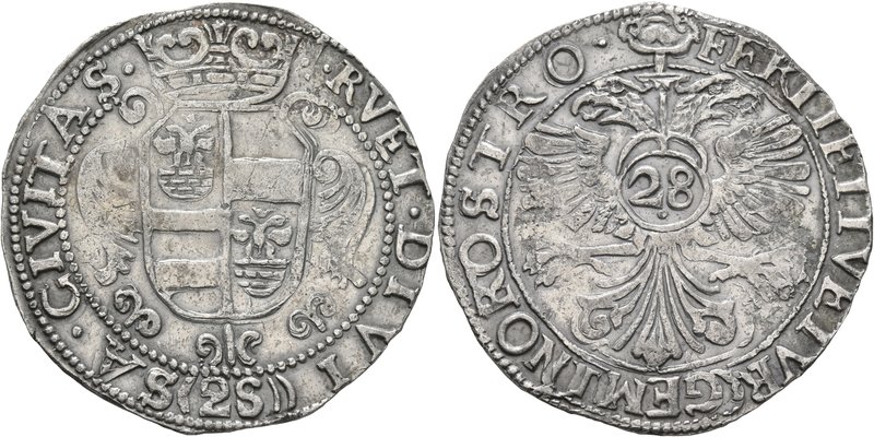 MONACO. Honoré II, 1604-1662. Izelotte de 28 sols (Silver, 42 mm, 18.54 g, 6 h),...