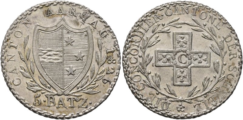 SWITZERLAND. Aargau, Kanton. 5 Batzen (Silver, 26 mm, 5.01 g, 6 h), 1826. CANTON...