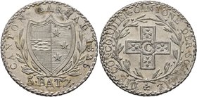 SWITZERLAND. Aargau, Kanton. 5 Batzen (Silver, 26 mm, 5.01 g, 6 h), 1826. CANTON AARGAU 1826 - 5 Batz Coat-of-arms. Rev. CONCORDIER CANTONE DER SCHWEI...