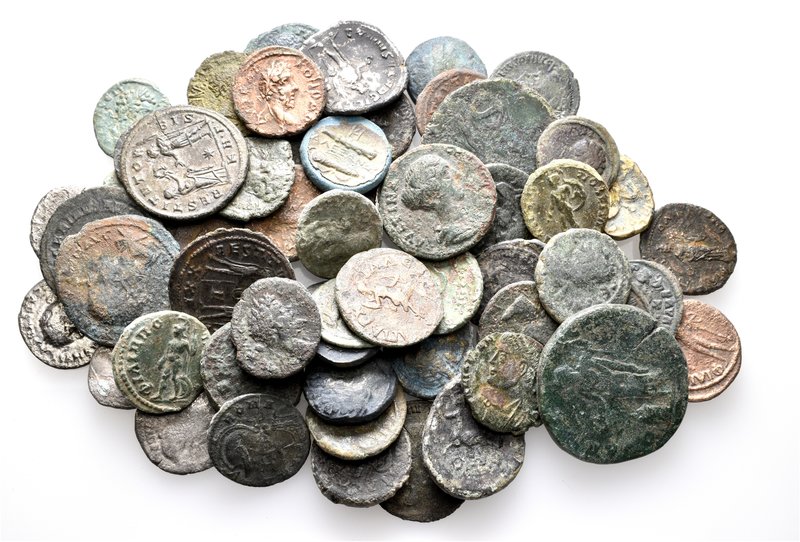 A lot containing 6 silver and 53 bronze coins. Including: Greek, Roman Provincia...