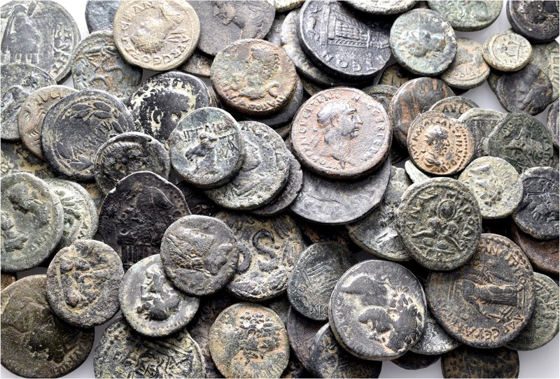 A lot containing 91 bronze coins. All: Roman Provincial Fine to about very fine....
