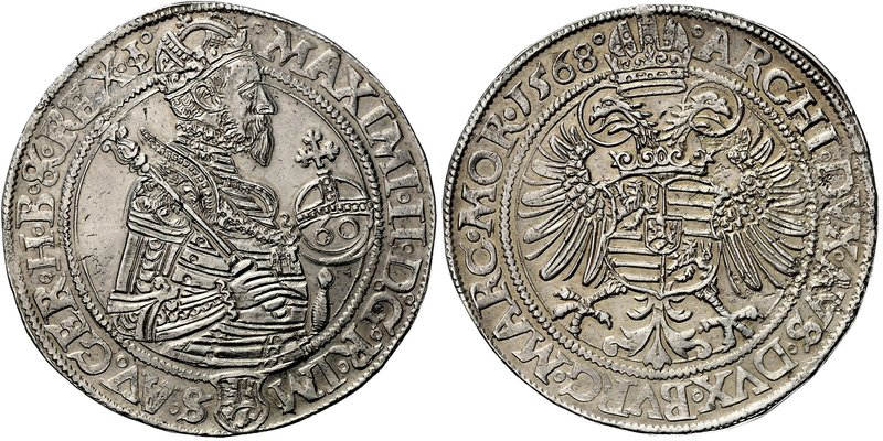 MAXIMILIAN II
1 Thaler, 1568, Kutná Hora, 24,47g, MzA s. 53

EF | EF , mírná ...