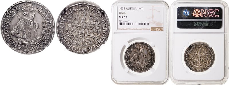 ARCHDUKE LEOPOLD
1/4 Thaler (Archduke Leopold), 1632, Hall, MzA s. 129

about...