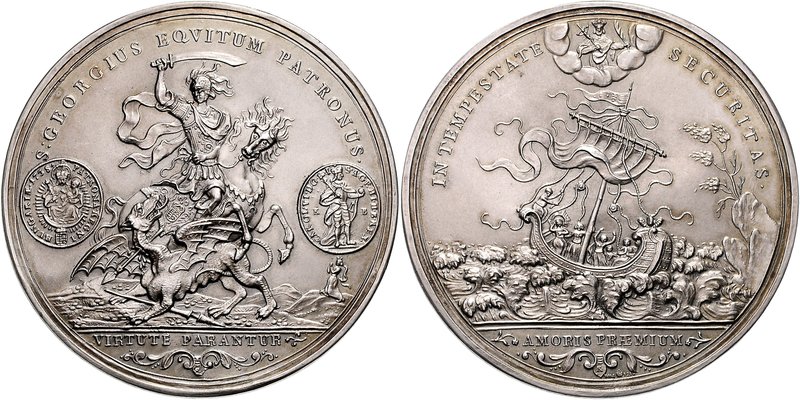 CHARLES VI
Silver medal (Restrike) St. George theme, 1726 / 1914, 90,25g, H. Ro...