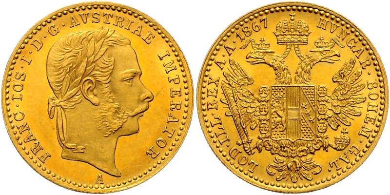 FRANZ JOSEPH I
1 Ducat, 1867, A, 3,49g, Früh. 1223

about UNC | UNC