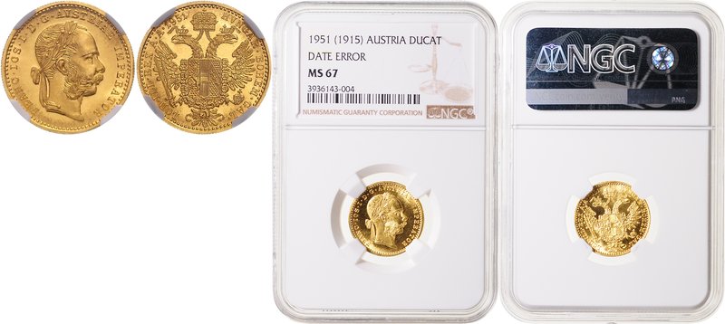 FRANZ JOSEPH I
1 Ducat (Date error), 1951 (1915), Wien, Früh. 1275

UNC | UNC...