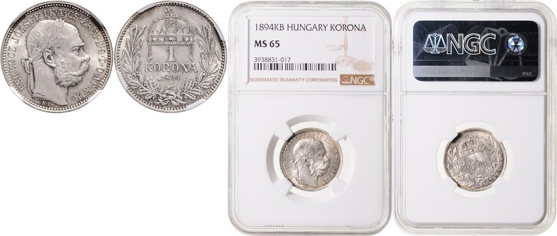 FRANZ JOSEPH I
1 Corona, 1894, KB, Früh. 2116

UNC | UNC , NGC MS 65