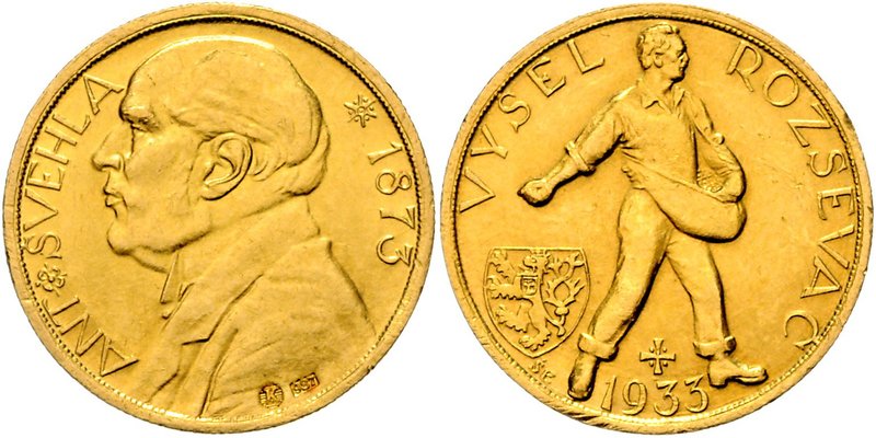 Gold medal (1 Ducat) 1933 Antonin Svehla Commemoration of Death, J. Šejnost, Au ...