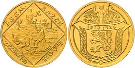 Gold medal (4 Ducats) 1928 10th Anniversary of the founding of the Czechoslovak Republic, O. Spaniel, Au 986/1000 13,96 g, 28 mm, Kremnica, MCH CSR1-M...
