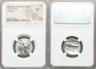 LUCANIA. Metapontum. Ca. 330-280 BC. AR stater (20mm, 11h). NGC VF. Head of Demeter left, wreathed with grain / META, barley ear with single leaf to l...