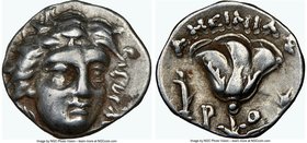 CARIAN ISLANDS. Rhodes. Ca. 230-205 BC. AR hemidrachm (11mm, 1h). NGC XF. Ameinias, magistrate. Facing head of Helios, turned slightly right / ΑΜΕΙΝΙΑ...