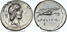 L. Calpurnius Piso Frugi (ca. 90 BC). AR denarius (19mm, 1h). NGC XF, brushed. Rome. Laureate head of Apollo right; bunch of grapes behind / L PISO FR...
