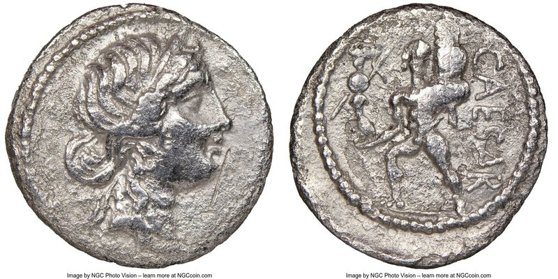 Julius Caesar, as Dictator (49-44 BC). AR denarius (18mm, 7h). NGC Fine. Militar...