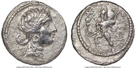 Julius Caesar, as Dictator (49-44 BC). AR denarius (18mm, 7h). NGC Fine. Military mint moving with Caesar in North Africa, 48-46 BC. Diademed head of ...
