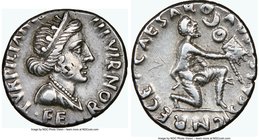 Augustus (27 BC-AD 14). AR denarius (17mm, 3.87 gm, 3h). NGC XF 4/5 - 2/5, bankers marks, graffito, brushed. Rome, ca. 19/18 BC, P. Petronius Turpilia...