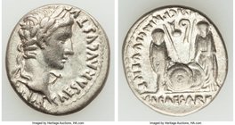 Augustus (27 BC-AD 14). AR denarius (17mm, 3.88 gm, 1h). Choice VF, bankers mark. Lugdunum, 2 BC-AD 4. CAESAR AVGVSTVS-DIVI F PATER PATRIAE, laureate ...