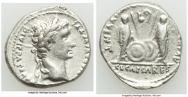 Augustus (27 BC-AD 14). AR denarius (17mm, 3.84 gm, 11h). VF. Lugdunum, 2 BC-AD 4. CAESAR AVGVSTVS-DIVI F PATER PATRIAE, laureate head of Augustus rig...