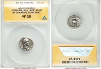Vitellius (July-December AD 69). AR denarius (17mm, 7h). ANACS VF 35. Rome. A VITELLIVS GERM IMP AVG TR P, laureate head of Vitellius right / XV VIR-S...