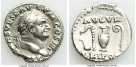 Vespasian (AD 69-79). AR denarius (17mm, 3.63 gm, 6h). XF. Rome, AD 72-73. IMP CAES VESP AVG P M COS IIII, laureate head of Vespasian right / AVGVR / ...