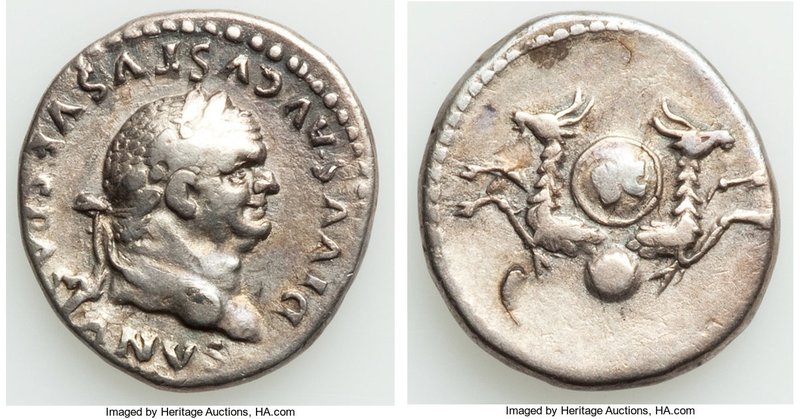 Divus Vespasian (AD 69-79). AR denarius (16mm, 3.12 gm, 7h). VF. Rome, AD 80-81....