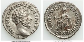 Marcus Aurelius (AD 161-180). AR denarius (17mm, 2.86 gm, 12h). XF. Rome. M ANTONINVS AVG IMP II, bare head of Marcus Aurelius right / CONCORD AVG TR ...