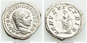Caracalla (AD 198-217). AR denarius (19mm, 3.13 gm, 6h). AU. Rome, AD 213-217. ANTONINVS PIVS AVG GERM, laureate head of Caracalla right / VENVS VICTR...