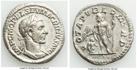 Macrinus (AD 217-218). AR denarius (18mm, 3.36 gm, 1h). XF. Rome, AD 217. IMP C M OPEL SEV MACRINVS AVG, laureate, cuirassed bust of Macrinus right, s...