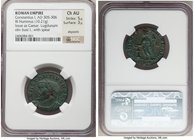 Constantius I, as Caesar (AD 305-306). BI follis (26mm, 10.21 gm, 6h). NGC Choice AU 5/5 - 3/5, deposits. Lugdunum, 2nd officina, AD 301-303. CONSTANT...