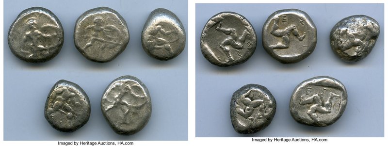 ANCIENT LOTS. Greek. Pamphylia. Aspendus. Ca. mid-5th century BC. Lot of five (5...