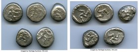 ANCIENT LOTS. Greek. Pamphylia. Aspendus. Ca. mid-5th century BC. Lot of five (5) AR staters. Fine-VF. Includes: Hoplite and triskeles. Five (5) coins...