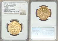 Jose I gold 4000 Reis 1774-(L) AU55 NGC, Lisbon mint, KM171.4. JOSEPHUS / DOMINVS Inverted Reverse type. AGW 0.2378 oz. Ex. Santa Cruz Collection

HID...