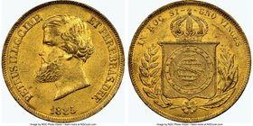 Pedro II gold 10000 Reis 1885 AU58 NGC, Rio de Janeiro mint, KM467. Mintage: 7,955. AGW 0.2643 oz. 

HID09801242017
