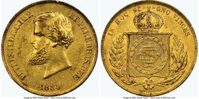 Pedro II gold 10000 Reis 1885 AU58 NGC, Rio de Janeiro mint, KM467. Mintage: 7,955. AGW 0.2643 oz. 

HID09801242017