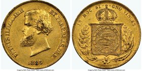 Pedro II gold 10000 Reis 1885 AU55 NGC, Rio de Janeiro mint, KM467. Mintage: 7,955. AGW 0.2643 oz. 

HID09801242017