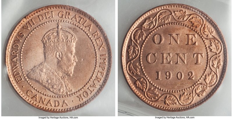 Edward VII 6-Piece Lot of Certified Cents ICCS, 1) Cent 1902 - MS64 Red 2) Cent ...