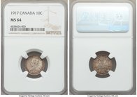George V 10 Cents 1917 MS64 NGC, Ottawa mint, KM23. Taupe-brown and red-gold toning with full strike. 

HID09801242017