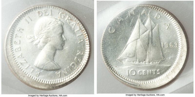 Elizabeth II Mint Error - Off Center 10 Cents 1963 CCCS, Royal Canadian mint, KM...