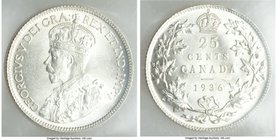 George V 25 Cents 1936 MS64 ICCS, Royal Canadian mint, KM24a. Last year struck for George V reign. Blast white without toning. 

HID09801242017