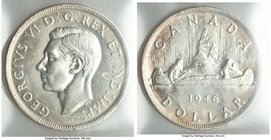 George VI Dollar 1946 MS63 ICCS, Royal Canadian mint, KM37. Semi-prooflike fields. 

HID09801242017