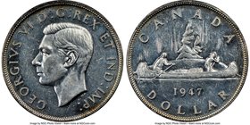 George VI "Pointed 7" Dollar 1947 AU55 NGC, Royal Canadian mint, KM37. Pointed 7 variety. 

HID09801242017