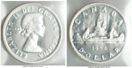 Elizabeth II Prooflike Dollar 1954 PL65 Cameo ICCS, Royal Canadian mint, KM54. Deep mirrored prooflike with cameo devices. 

HID09801242017