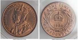 Newfoundland. George V Cent 1936 MS65 Red ICCS, Royal Canadian mint, KM16. Lustrous red coin, small reverse fingerprint noted for accuracy. 

HID09801...
