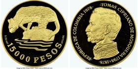 Republic gold Proof "Conservation - Ocelot" 15000 Pesos 1978 PR69 Ultra Cameo NGC, KM266. Mintage: 148. Deep mirrored fields with contrasting cameos. ...