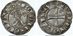 Principality of Antioch. Bohemond III (Majority) "Helmet" Denier ND (1163-1201) AU55 NGC, 18mm. 0.95gm. 

HID09801242017